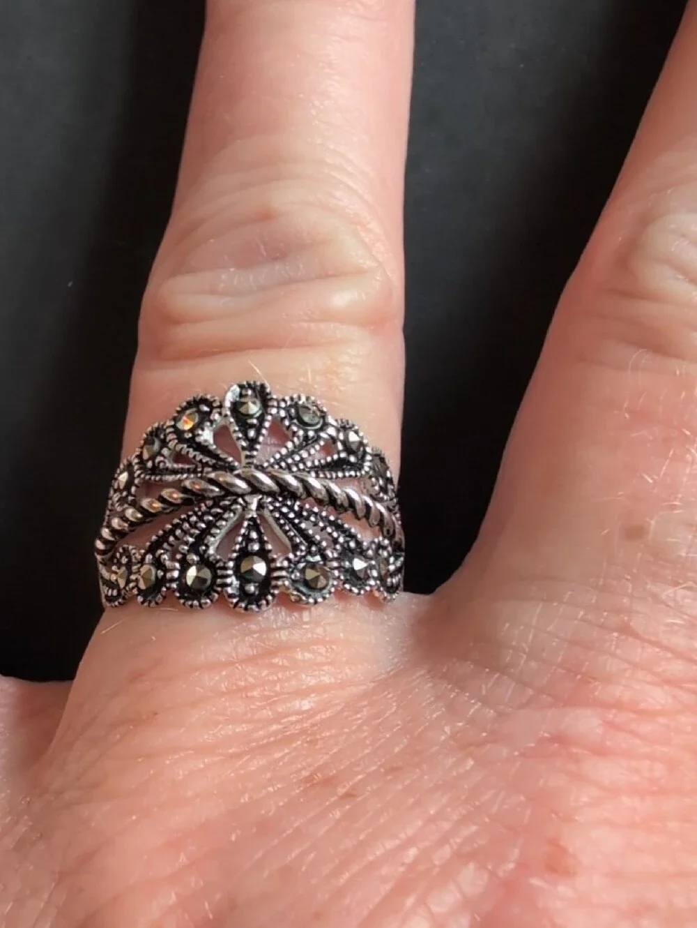 Intricate Filigree Wide Band Ring Sterling Silver